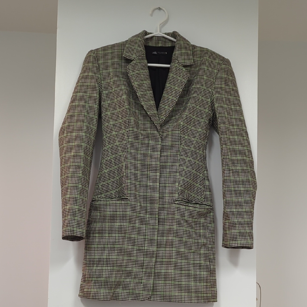 Zara Black and White Houndstooth Blazer